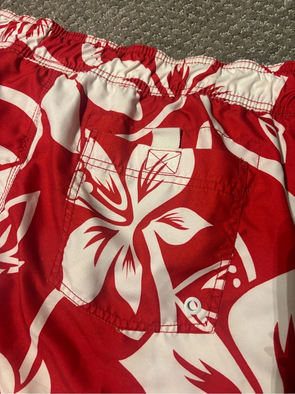 Old Navy Red and White Floral Swim Trunks